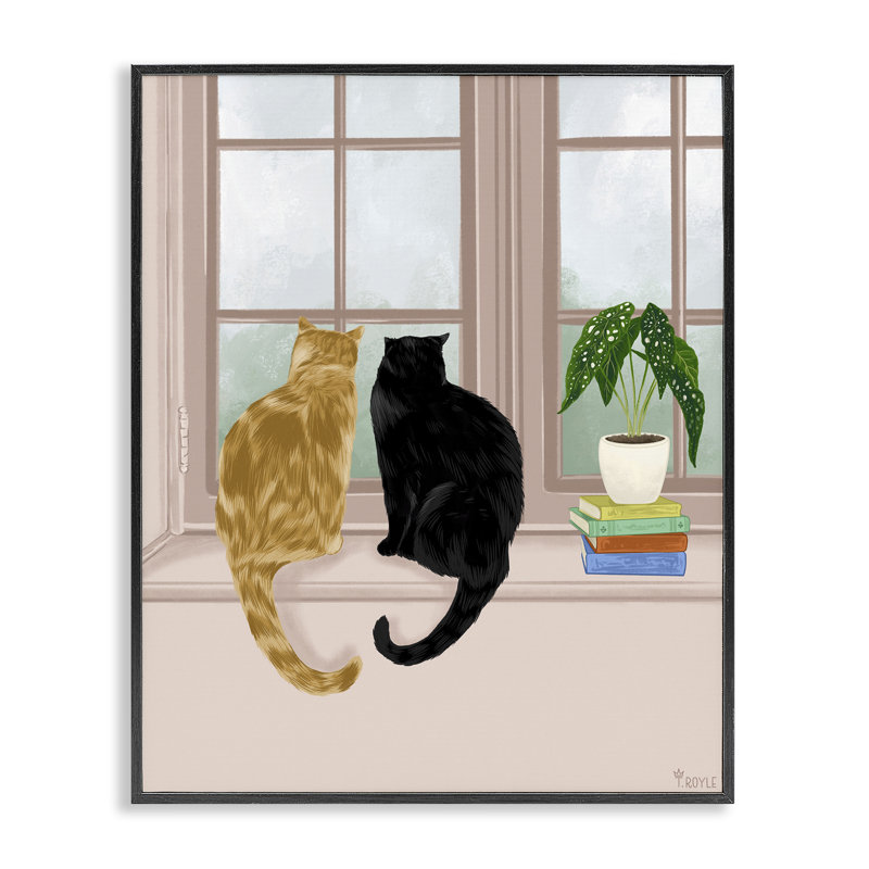 Stupell Industries Cat Pair in Windowsill Gray Framed Giclee Art by Tara Royle