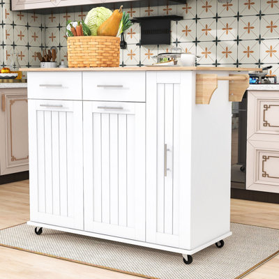 Donabelle Farmhouse Kitchen Cart with Extendable Drop Leaf, 3-Tier Cabinet, 2 Drawers and Lockable Wheels by Lark Manor