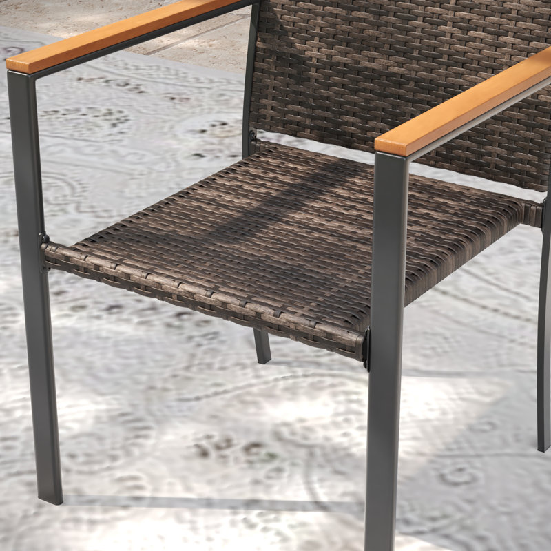 6-Person Outdoor Patio Dining Set With Rattan Chairs, Black/Walnut