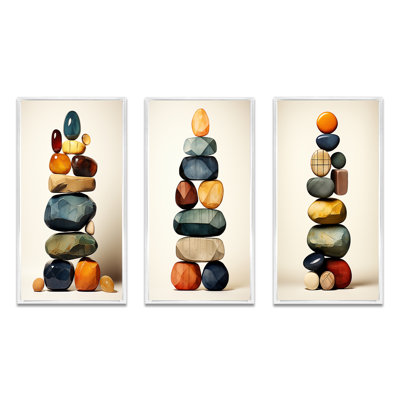 " Finding Balance Rock Balancing Cairn Sculpture I " 3 - Pieces