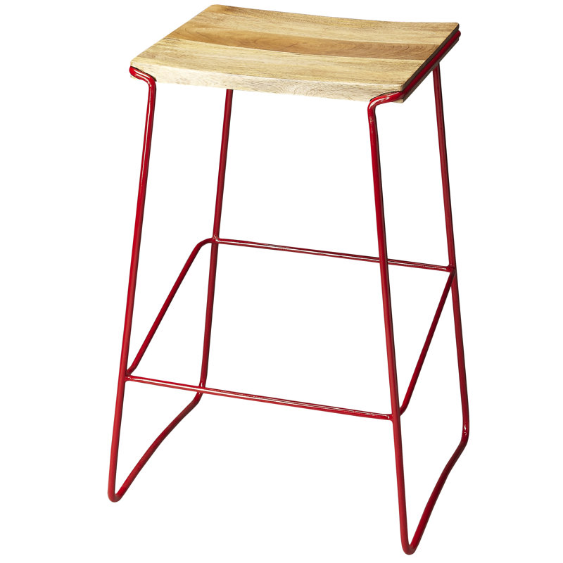 Dayton Counter Stool with Metal Frame, Red/Brown