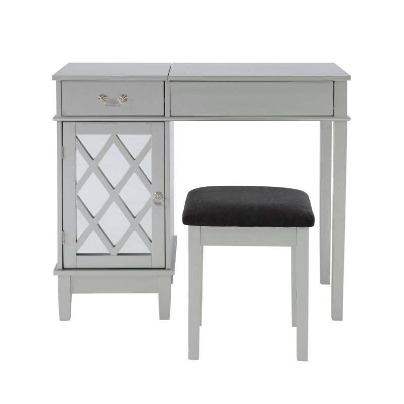 Depuy Contemporary Vanity Set with Mirror and Padded Matching Stool