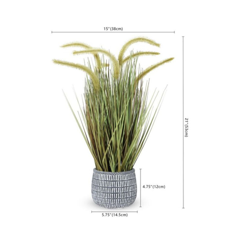 21" Green Faux Grass Topiary in Ceramic Pot
