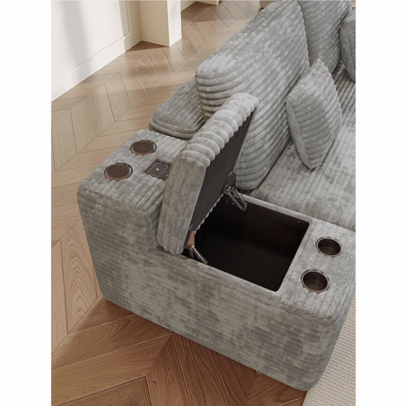Canapé modulaire en U de 150 po avec 2 repose-pieds et canapé 150 po, Lin gris