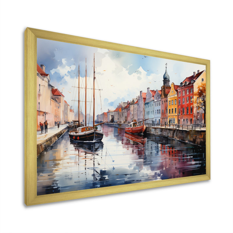 «Danemark Canal Promenade I», reproduction sur toile, H 12 po x l 20 po x P 1 po, Encadrement doré