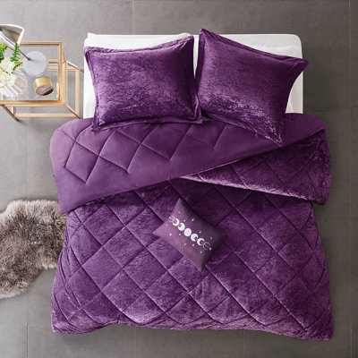 Édredon en velours simple / simple TG, avec coussin décoratif et coussins décoratifs, literie mauve