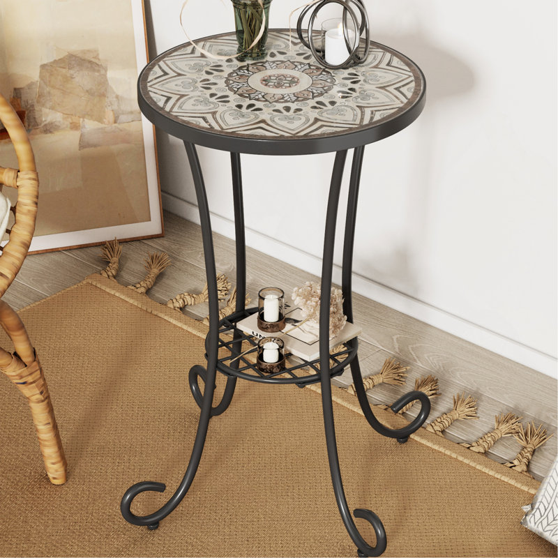 Table d'appoint de patio avec tablette, Brun; Noir, Brun; Noir, Brun; Noir