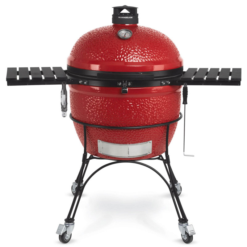 Kamado Joe Big Joe II 24 Inch Portable Outdoor Ceramic BBQ Charcoal Grill, Red