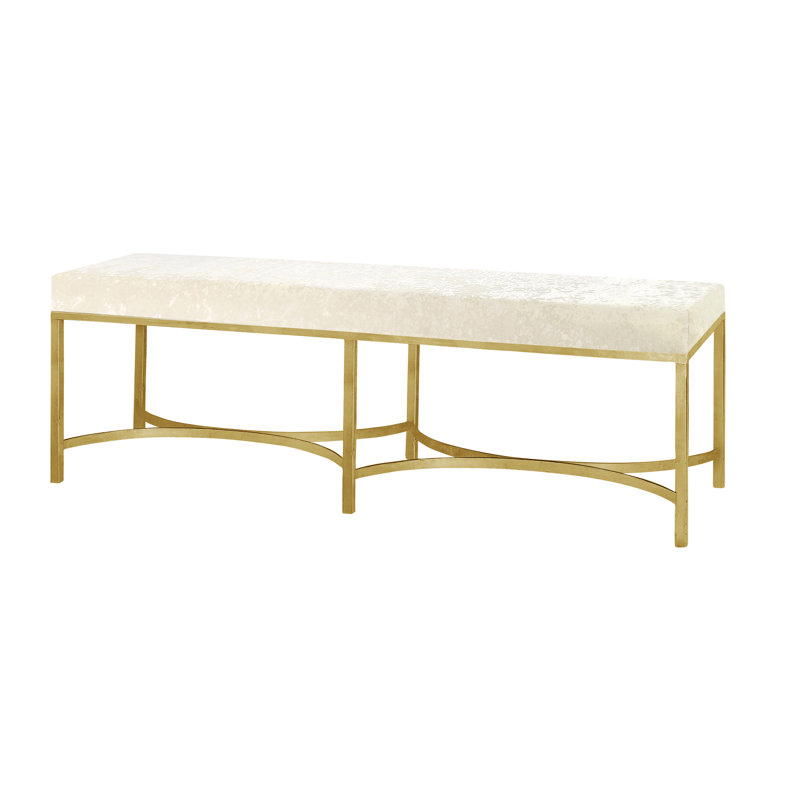 Banc en fer New Orleans, H 20 po x l 60 po x P 18 po, Feuille d'or / lin ivoire à la mode