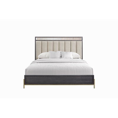 Queen Upholstered & Strap Panel Bed - Peppercorn