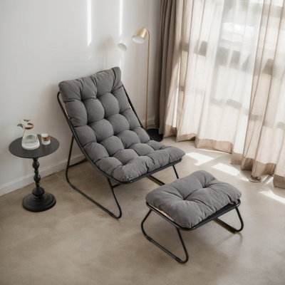 Chaise longue d'extérieur, chaise de patio avec repose-pieds, fauteuil inclinable confortable avec coussin gonflable pour le salon, la chambre à coucher, la salle de lecture