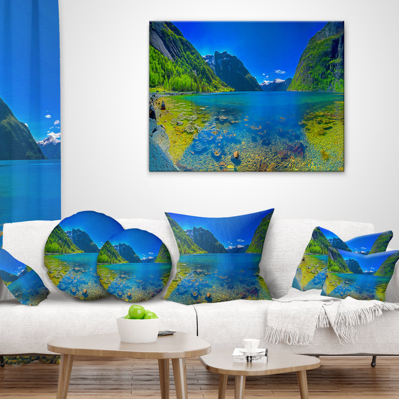 Coussin lombaire à imprimé panoramique fjord