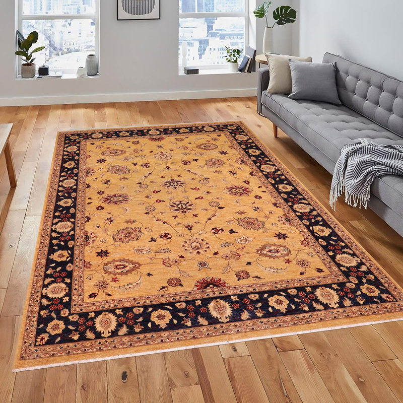 Tapis unique en or / bleu 8 pi 8 po x 11 pi 4 po Kellyanna par Arshs Fine Rugs