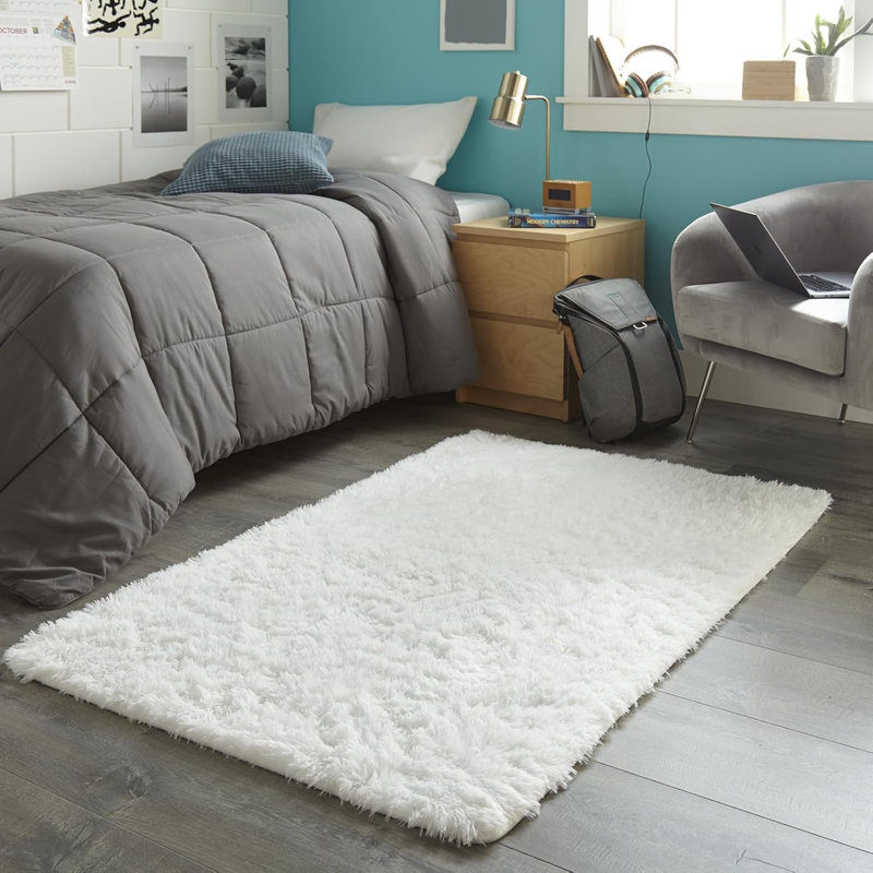 3X5 Small White Rugs For Bedroom Fluffy, Kids Baby Shaggy Shag Fuzzy Soft Carpet, Plush Bedside Area Rug, Indoor Floor Room Carpet For Teen Dorm Home Decor Aesthetic, Nursery
