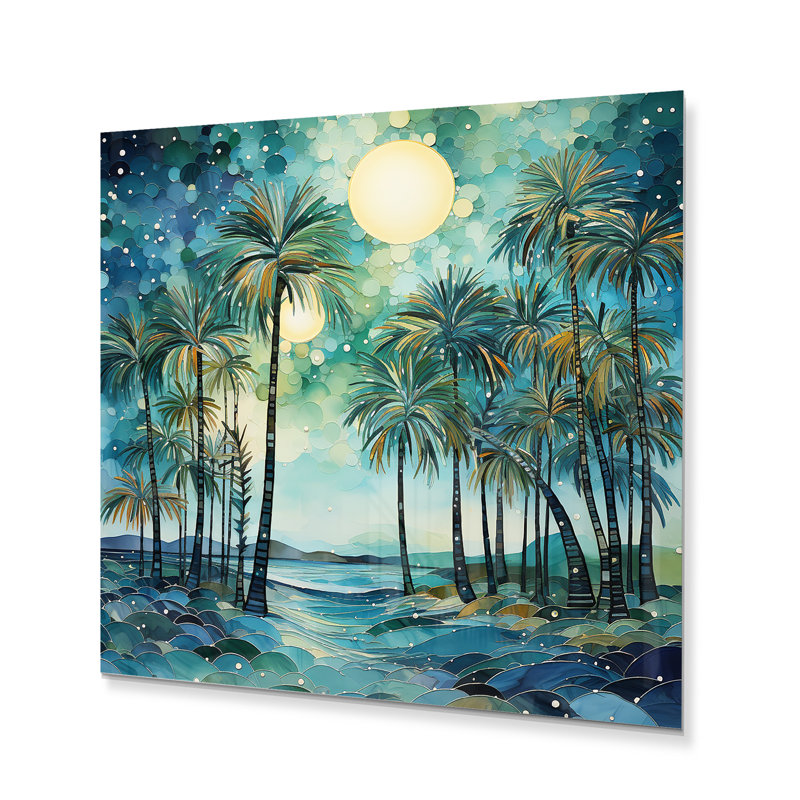 «Green Minimalims Palm Trees» - Décoration murale florale en métal, H 36 po x l 36 po x P 1 po