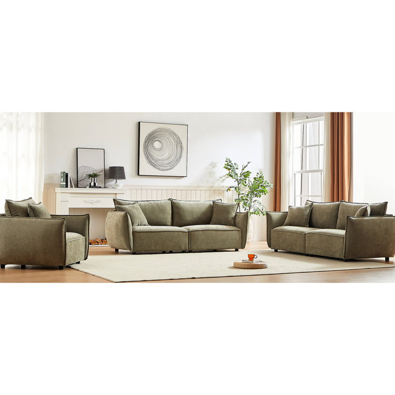 Linge de salon, 3 + 1, structure en bois, 5 coussins, sièges confortables, procédure d'assemblage facile 1, structure, 7 meubles d'appartement avec coussins