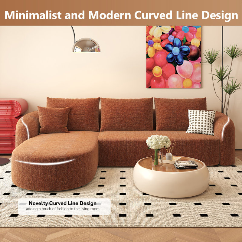 111" L Shaped Modern Modular Sectional Curved  Sofa, Minimalist Style Comfy Cloud Couch for Living Room Apartment, No Assembly Required Boneless Couches