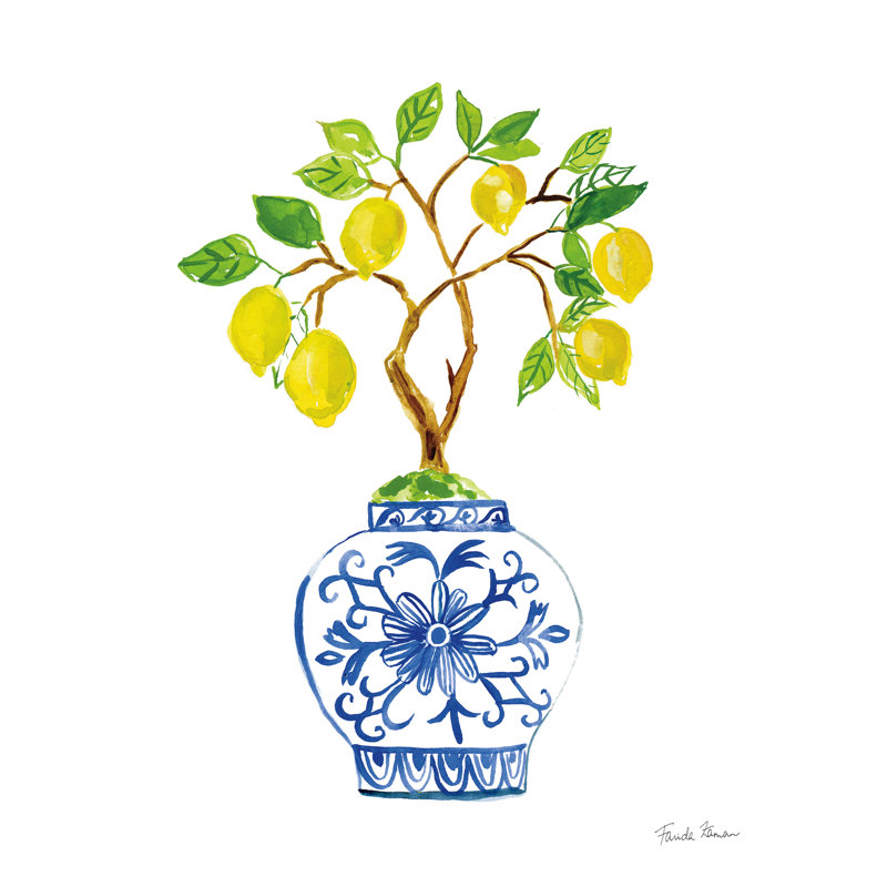 «Lemon Chinoiserie II V2» par Farida Zaman, Non, H 16 po x l 12 po, Toile tendue