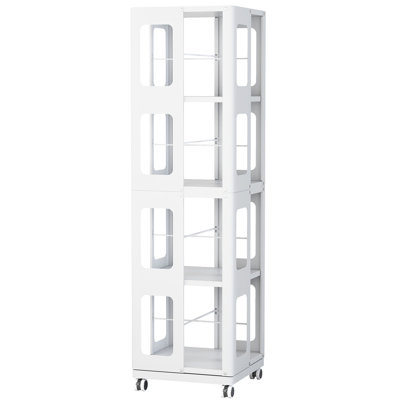 Nouvelle bibliothèque blanche à 4 roulettes avec 360 roulettes et construction stable, capacité de rotation en douceur, idéale pour le rangement à la maison