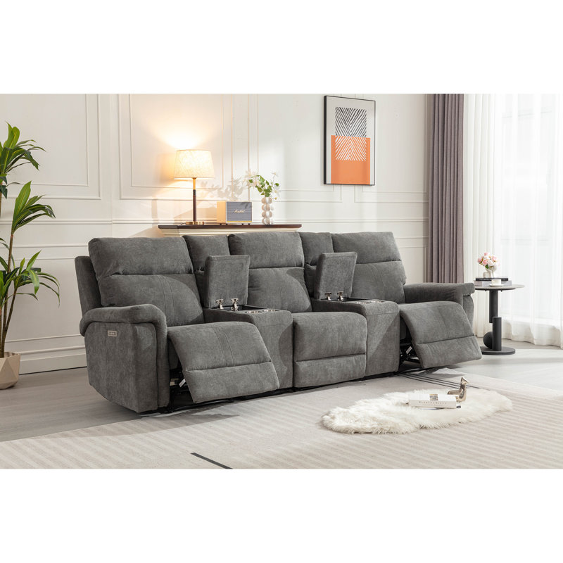 Canapé inclinable électrique de 115 po, Mélange de polyester gris
