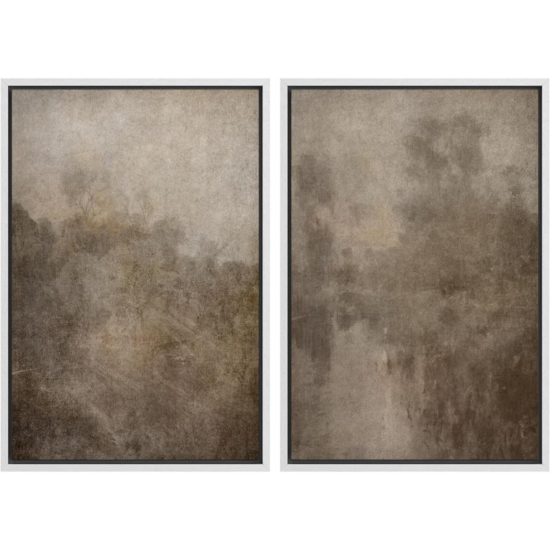 «Dark Black Color Field Landscape», 2 pièces sur toile, H 16 po x l 24 po, Cadre blanc