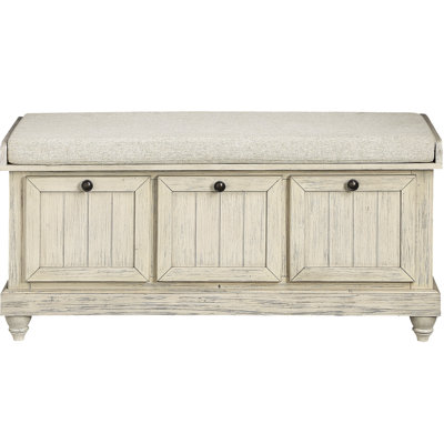Solid Wood Bench With Textured Upholstery And Interior Storage Box Flip-Top Seat Dark Bronze Hardware