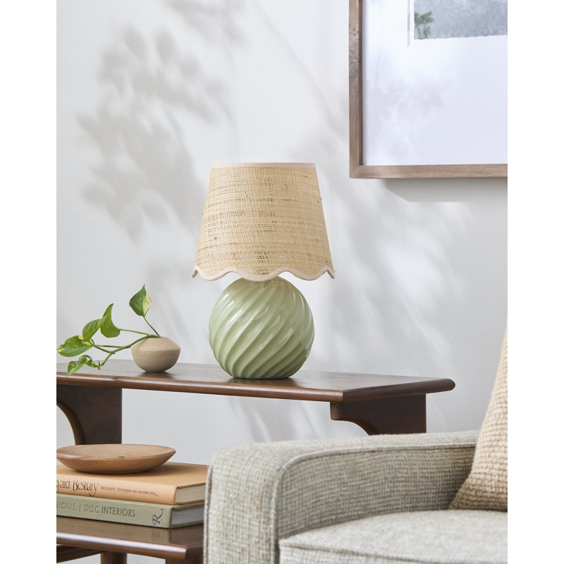Wyatan Table Lamp, Green, Rattan