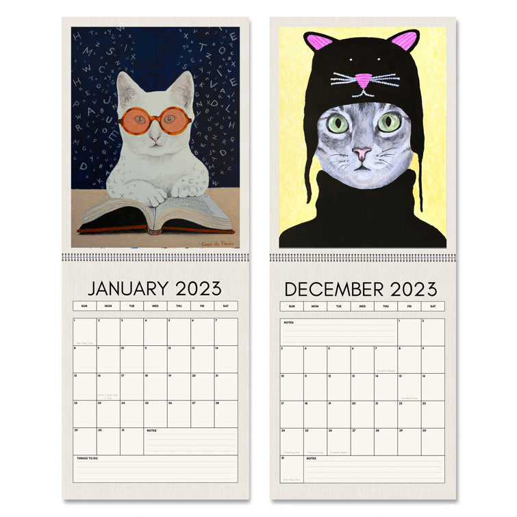 Americanflat 12 Month 2023 Curious Cats Art Prints Design Calendar