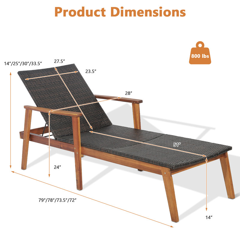 Chaise longue inclinable 72 po en acacia