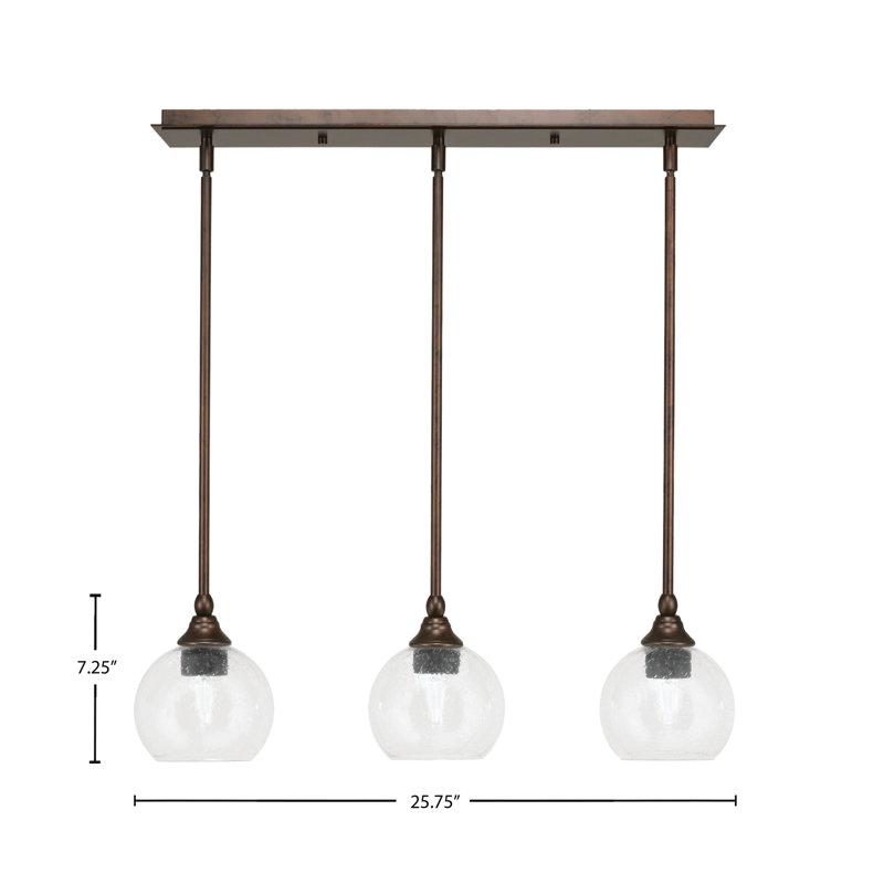 3 Light Stem Hung Linear Pendalier, 7.25" H x 25.75" W x 5.75" D, Clear, Bronze