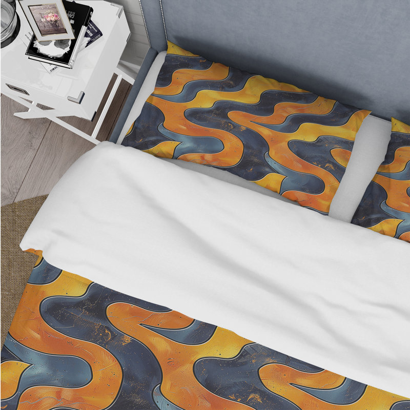 Ensemble de housse de couette orange rétro Wave - Mid-Century, Housse de couette très grand et 2 très grandes t