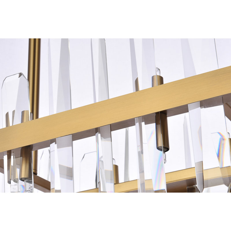 Lustre carré / rectangulaire à 16 lumières pour îlot de cuisine avec détails en cristal Marlow, H 12 po x l 30 po x P 12 po