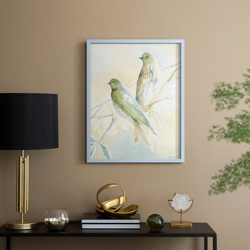 «LoveBirdsPaintingon», reproduction d'art encadrée - Bois massif, H 30 po x l 24 po, Bleu