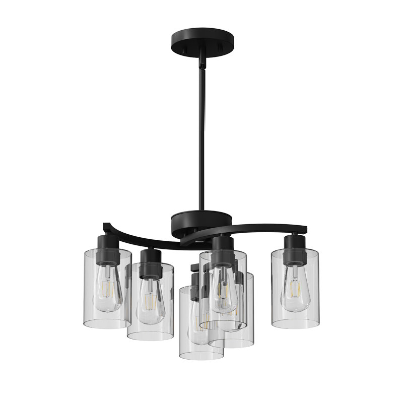 Lustre moderne 6 lumières à abat-jour, 6, H 10 po x l 22 po x P 22 po, Nickel