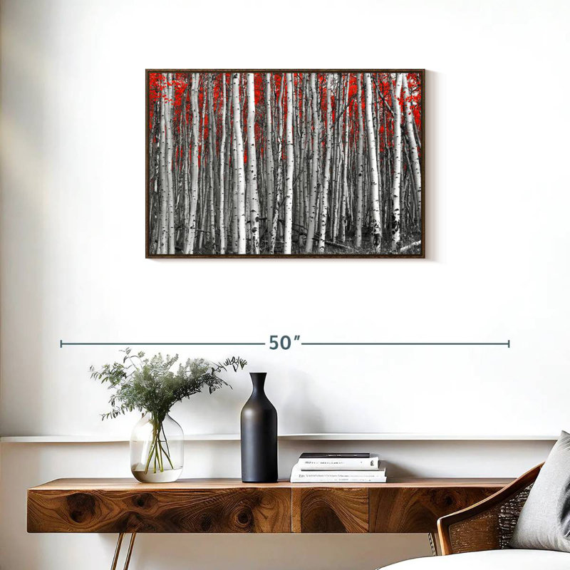Red Birch Forest, 31" X 21", Floating Frame Walnut
