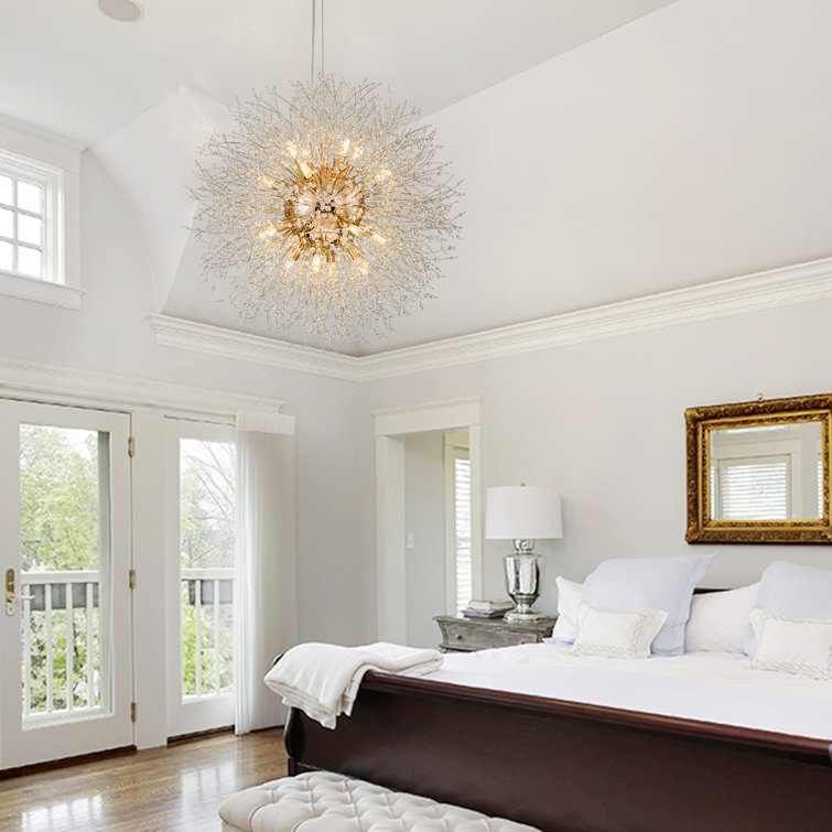 Shugar Modern Crystal Beaded Firework Chandelier Chrome Finish