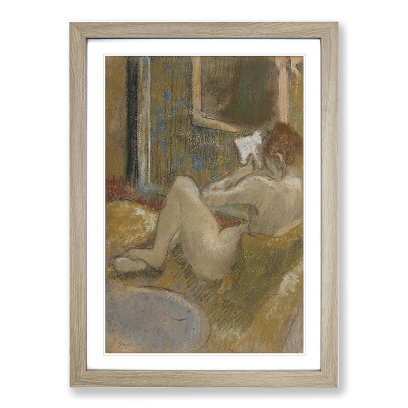 Nude Woman Reading by Edgar Degas - Picture Frame Painting, 48cm H x 36cm W x 2cm D, Oak Framed