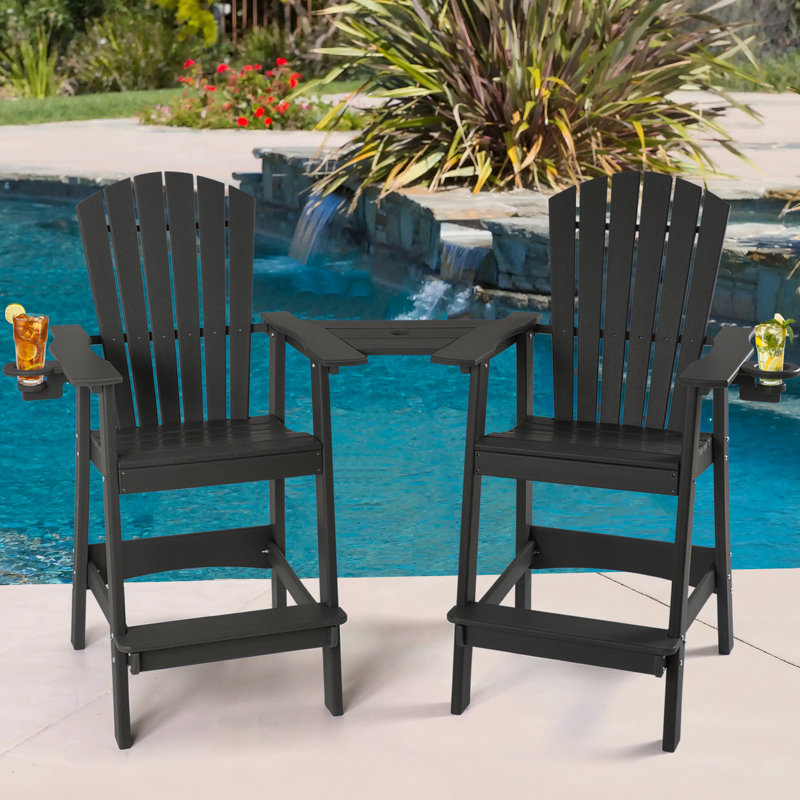 Outdoor Tall Adirondack Chairs With Connecting Tray, Black