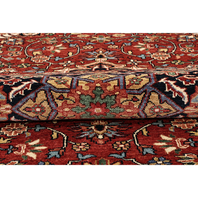 High-Quality Hand-Knotted Red And Blue Area Rug, Rectangle 6' x 9'