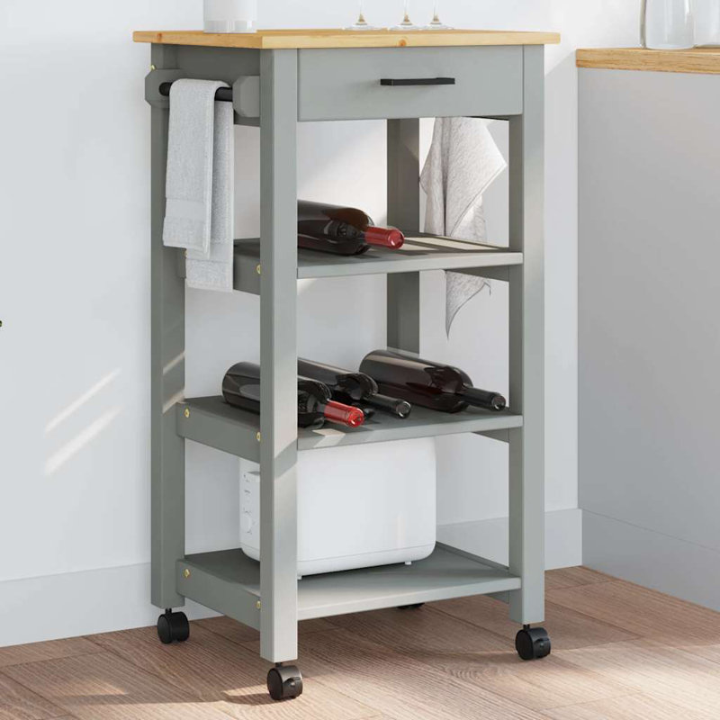 vidaXL Kitchen Trolley MONZA 18.9"x15.7"x34.8" Solid Wood Pine, Gray