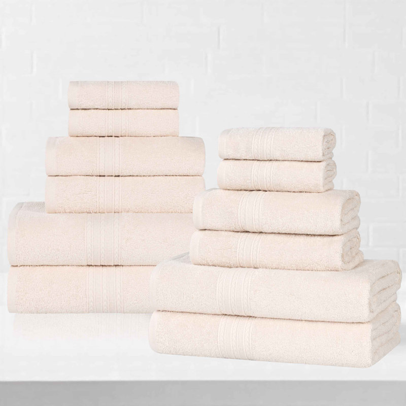 Hannu Eco-Friendly Sustainable Cotton 12 Piece Assorted Bathroom Towel Set, Ivory