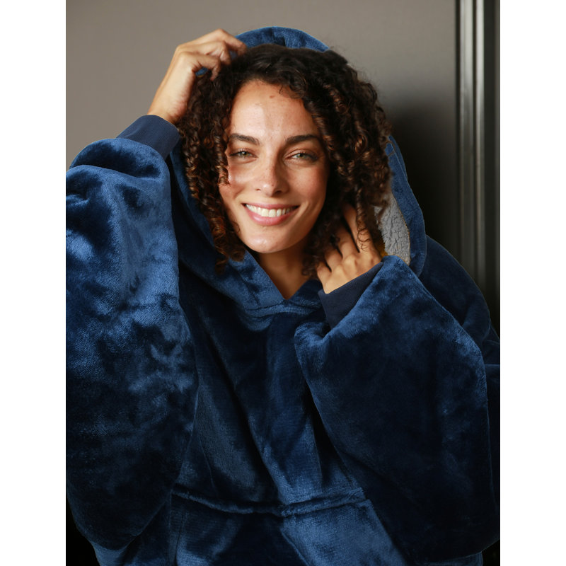 Sweat à capuche surdimensionné et douillet à capuche réversible, Bleu / argent Sherpa