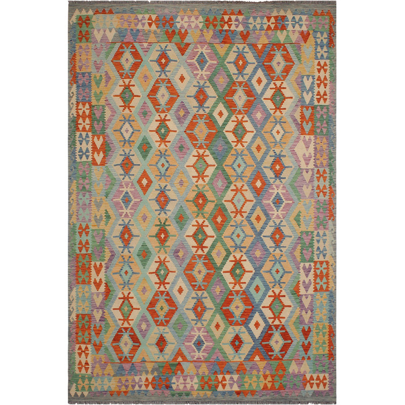 Tapis rouille / bleu en laine noué à la main 3 pi 4 po x 4 pi 10 po Cedorah Southwestern