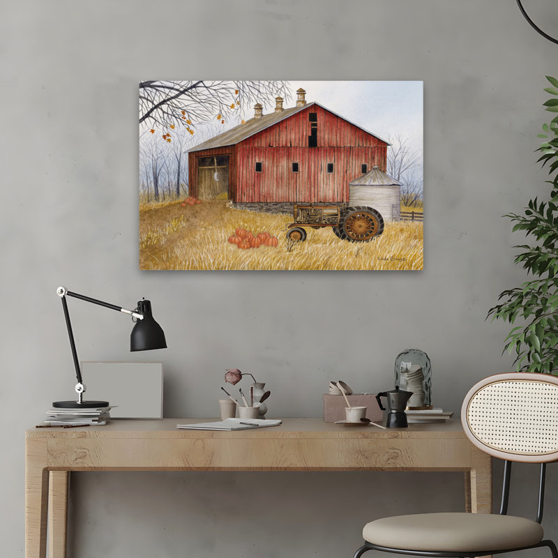 Vieille grange rouge - art de tracteur de grange de ferme contemporaine, H 24 po x l 16 po