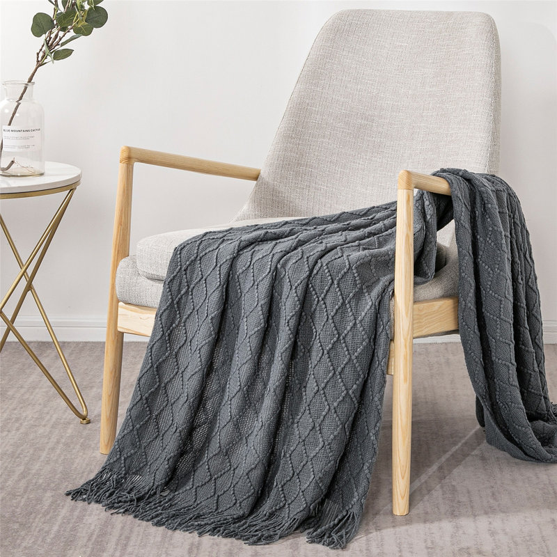 Knitted Throw Blanket, Gray