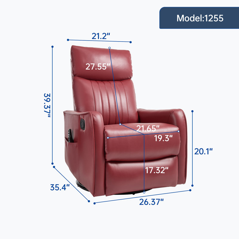 Faux Leather Heat Massage Manual Recliner Chair With Rocker And Swivel For Living Room, Red