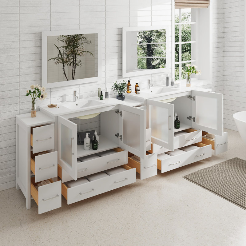  Ensemble de meuble-lavabo double 108 "avec miroir 108", Blanc