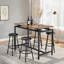 Ensemble de table de bar avec 4 tabourets sans dossier, ensemble de salle à manger rectangulaire à hauteur de comptoir de 47,5 pouces, plateau en panneau de fibres à densité moyenne et structure en métal, brun classique