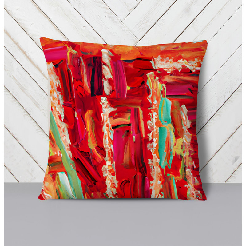 Throw Pillow With Insert, 20"H x 20"W, Red Abstract 6