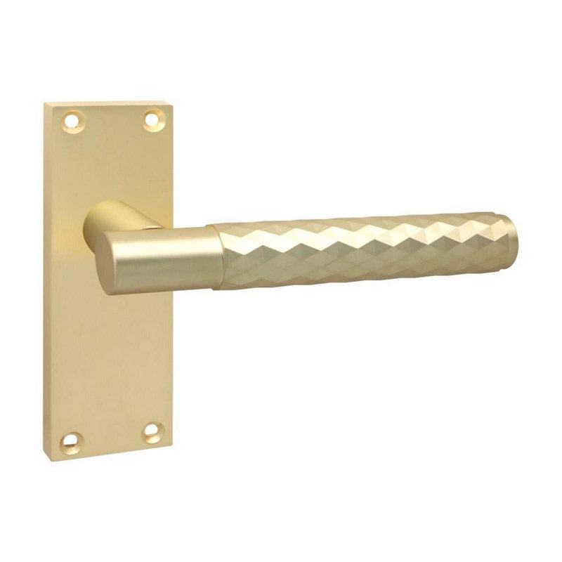 Golden Grace 6 Pairs Victorian Design Knurled Diamond Cut Door Handle Satin Brass Finish Bathroom and Lock Set - 120mm x 40mm